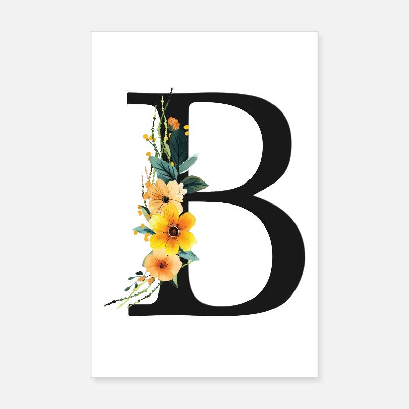 B Monogramm, Floral, personalisierbar Poster 20x30 cm