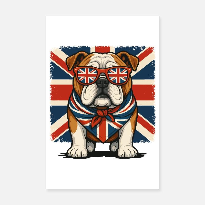 Bouledogue avec accessoires de drapeau britannique Poster 20 x 30 cm