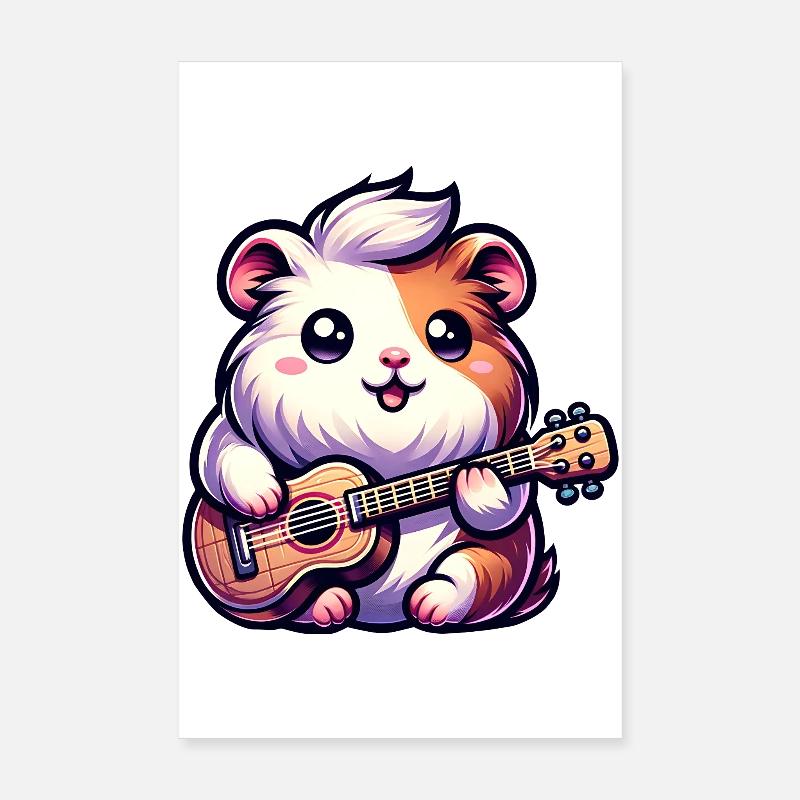 Cochon d’Inde mignon avec de la musique de ukulélé Poster 20 x 30 cm