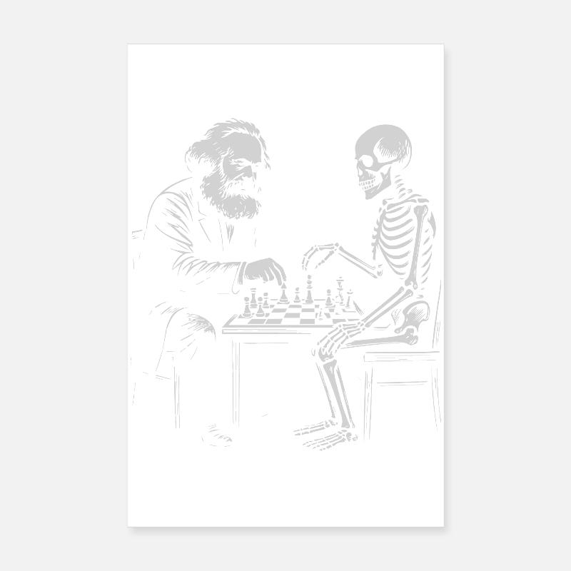 Karl Marx plays chess with skeleton Poster 8" x 12" (20x30 cm)