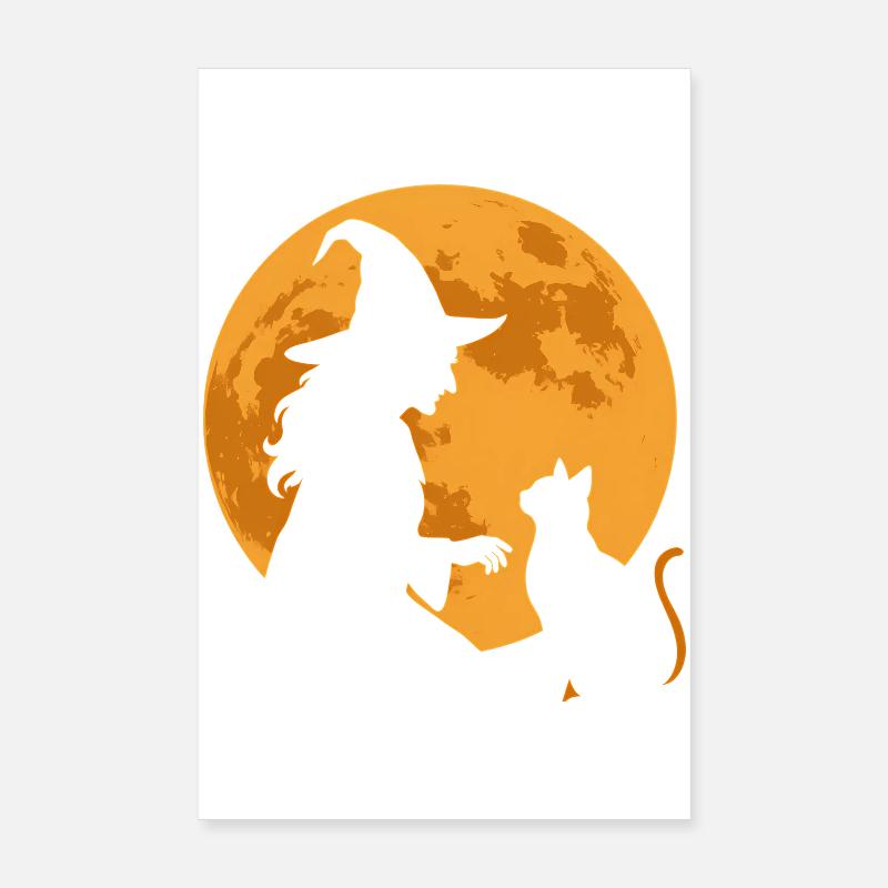 Moon Spell Witch and Cat Silhouette Poster 8" x 12" (20x30 cm)