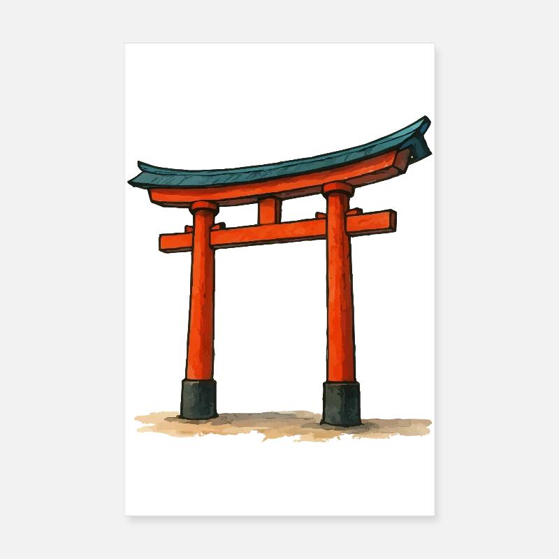 Roter Shinto Torii Gate Illustration Poster 20x30 cm