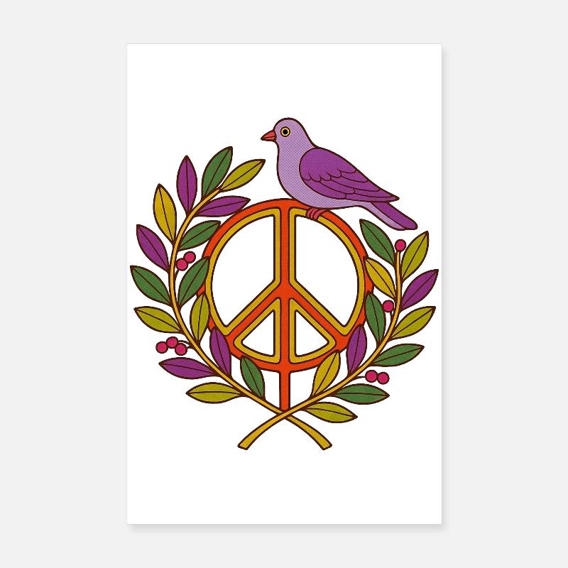 Lebendiger Friedensvogel Blumenkranz Poster 20x30 cm