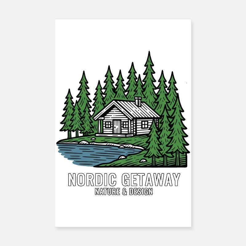 Norwegian cabin in pine forest Poster 8" x 12" (20x30 cm)