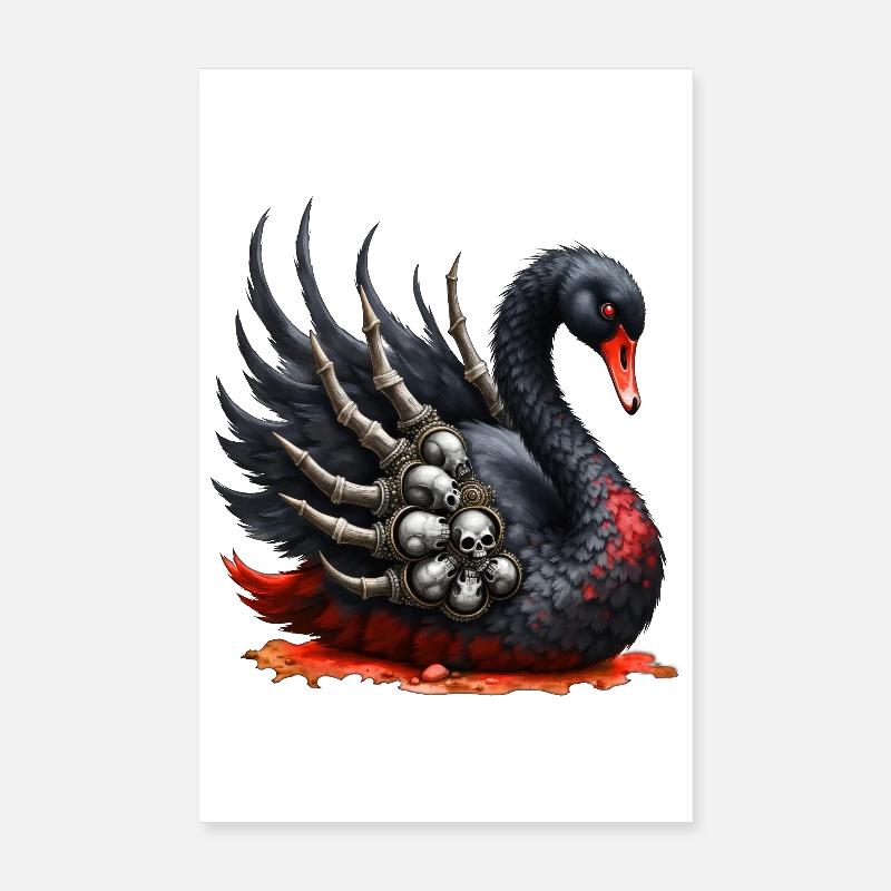 Schwarzer Schwan mit Totenköpfen Poster 20x30 cm