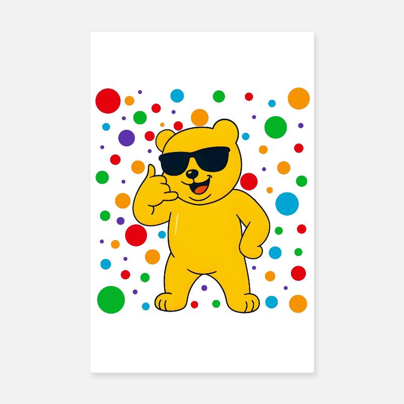 Sonniger Bär mit Sonnenbrille und Konfetti Poster 20x30 cm