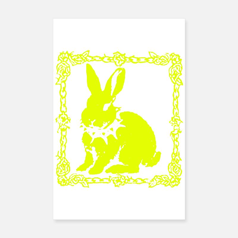 Lapin jaune fluo dans un cadre baroque Poster 20 x 30 cm