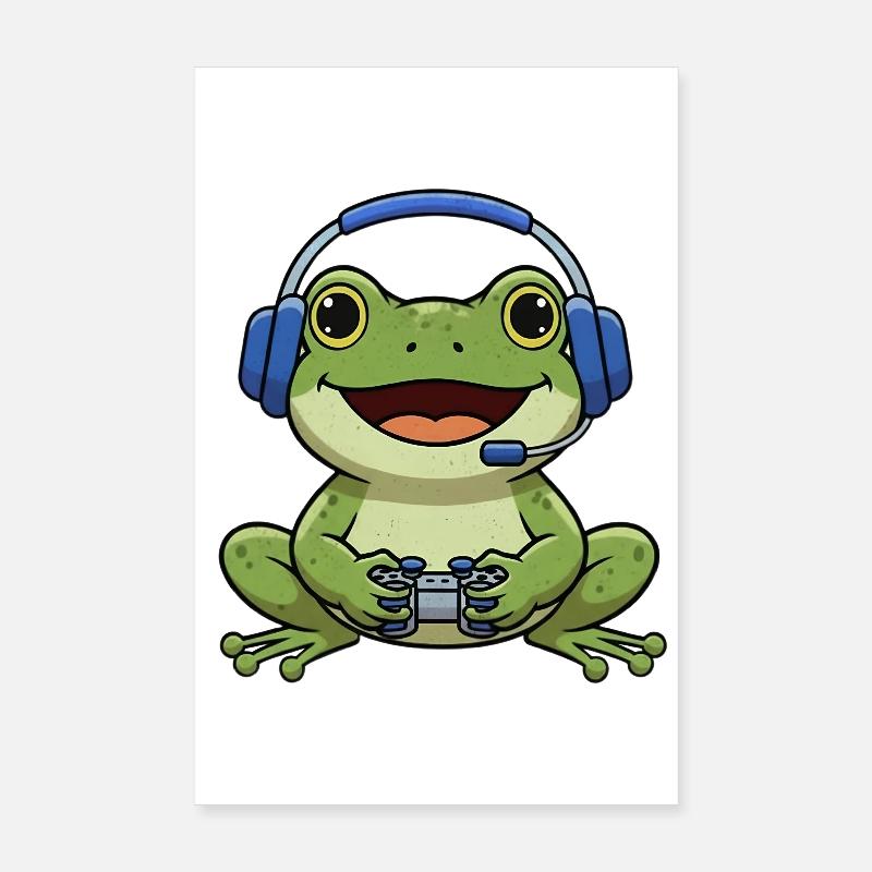 Frog while gaming Poster 8" x 12" (20x30 cm)