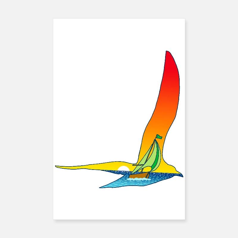 Der Vogel und das Segelboot Poster 20x30 cm