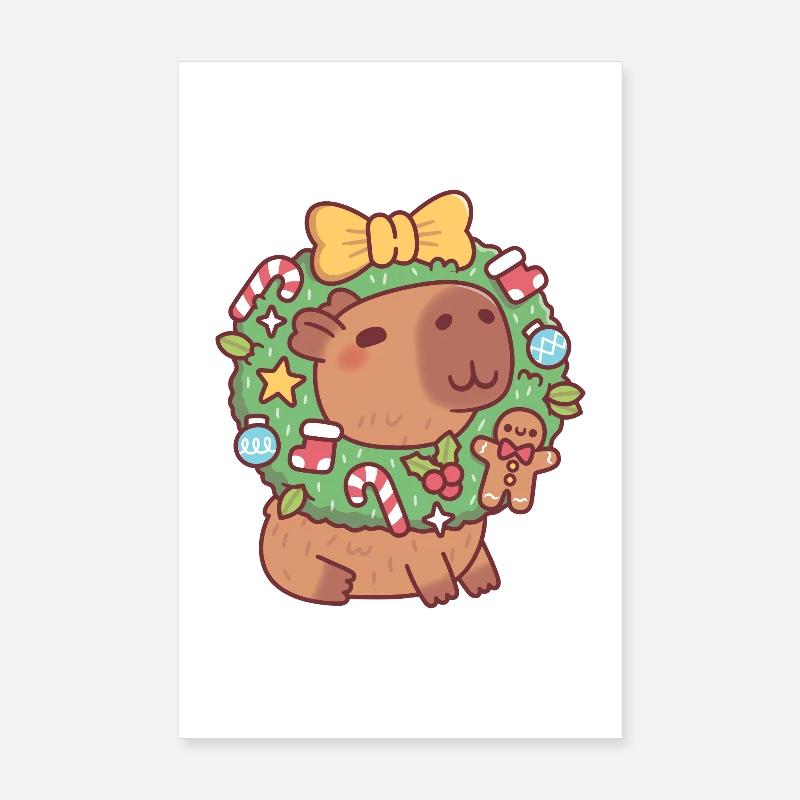 Süßes Capybara mit Weihnachtskranz Lustig Poster 20x30 cm