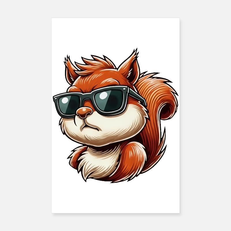 Funny Squirrel with Sunglasses Cartoon Hum Poster 8" x 12" (20x30 cm)