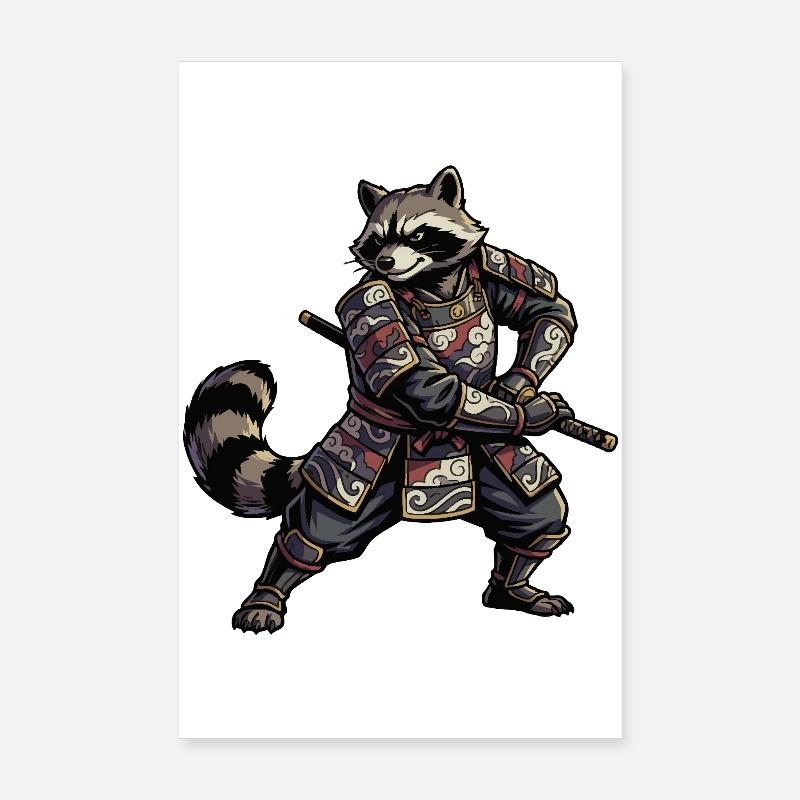 Waschbär Samurai mit Katana Poster 20x30 cm