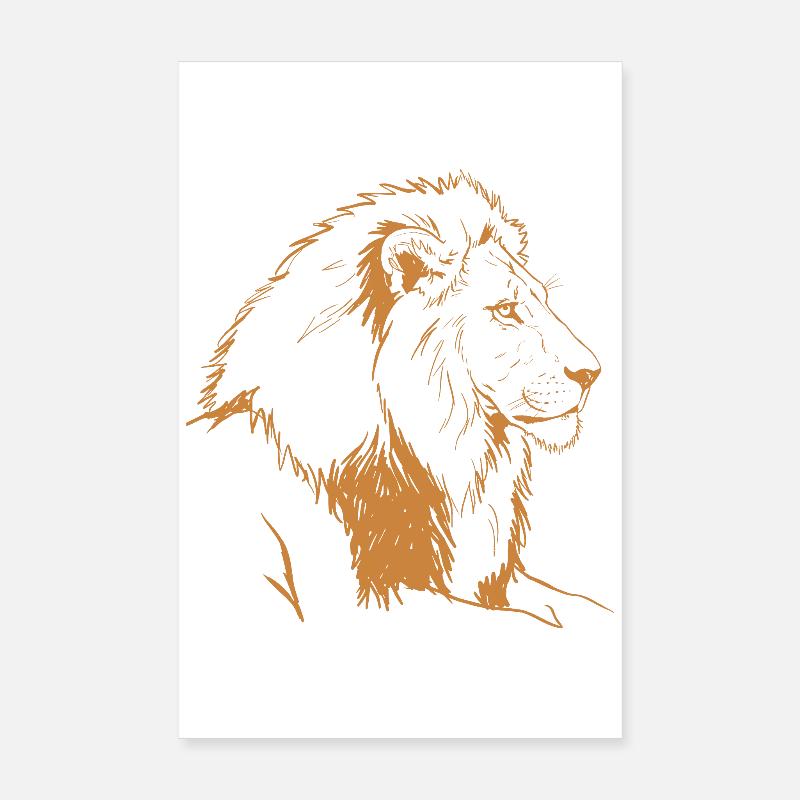 Bronze Lion Line Illustration Poster 8" x 12" (20x30 cm)