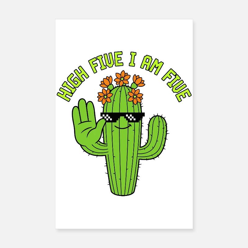High Five Cactus 5th Birthday Poster 8" x 12" (20x30 cm)