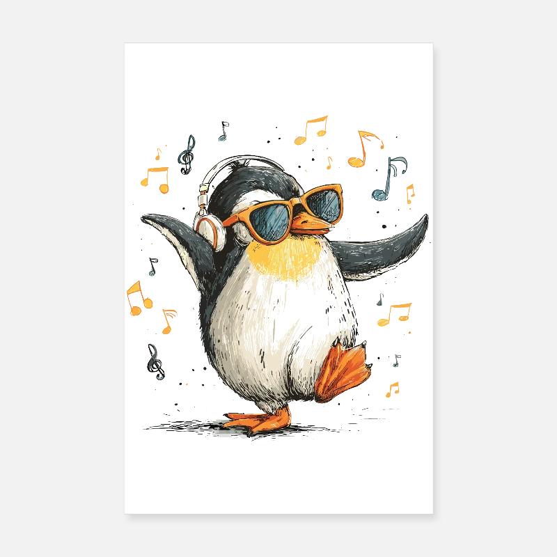 Penguin DJ with headphones Poster 8" x 12" (20x30 cm)