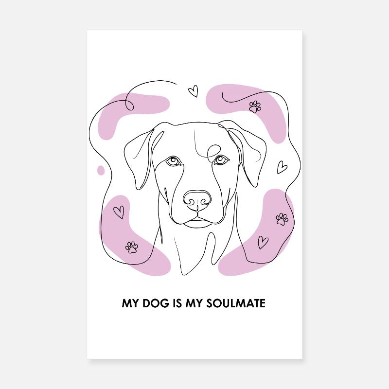 Dessin de lignes d’âmes sœurs de chien Poster 20 x 30 cm