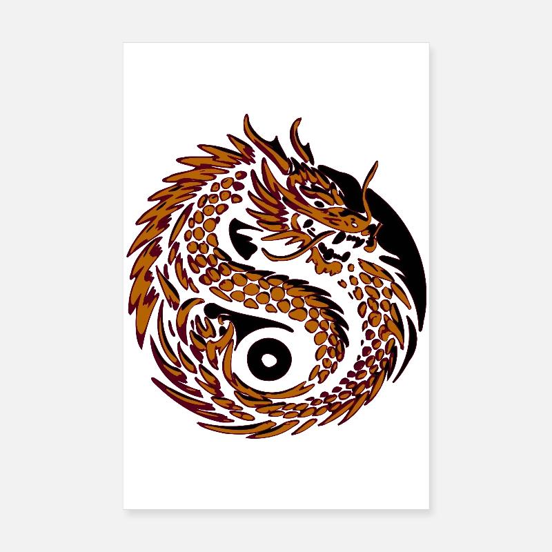 Dragon Spiral Yin de Feu - Poster 20 x 30 cm - blanc