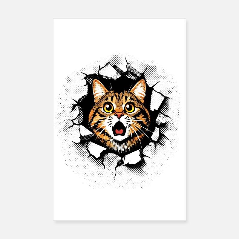 Katze Kopf Mauer Loch Risse Durchbruch Poster 20x30 cm