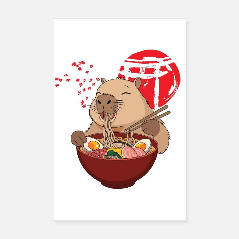 Capybara mange une soupe de ramen mignonne drôle Poster 20 x 30 cm