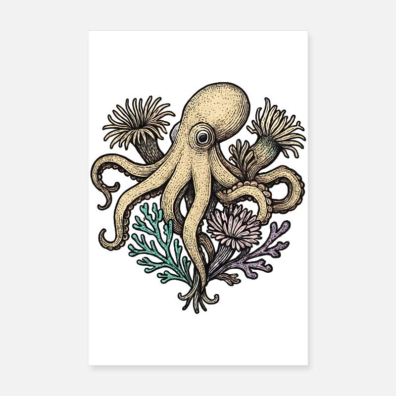Pieuvre dans le jardin corallien Poster 20 x 30 cm
