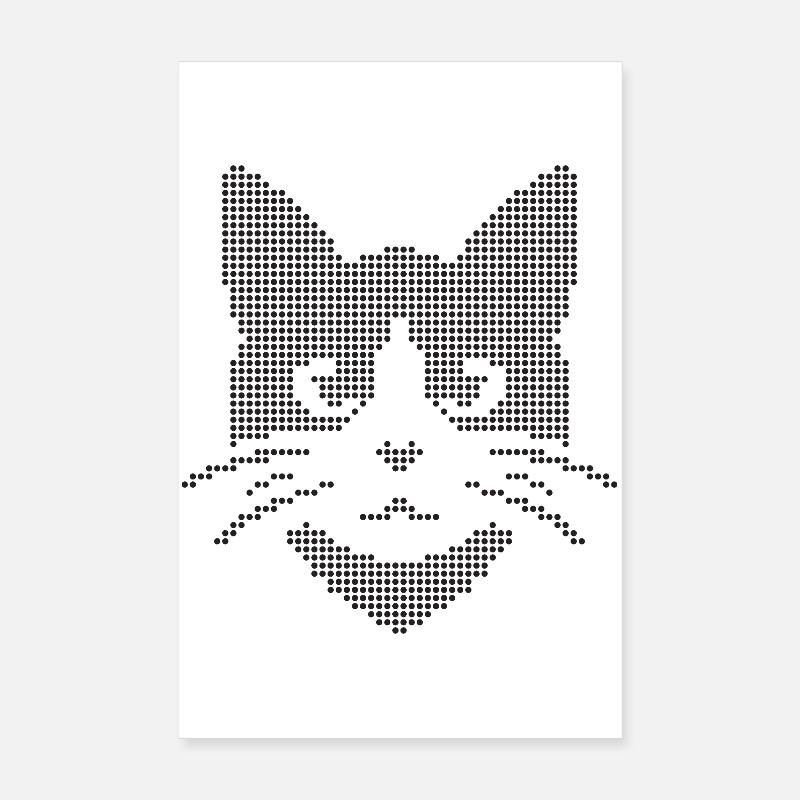 Silhouette de visage de chat à points Poster 20 x 30 cm