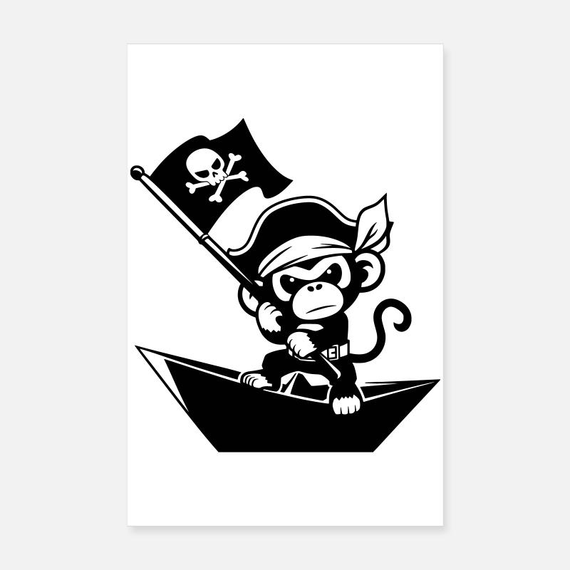 Pirat Affe im Papierboot Poster 20x30 cm