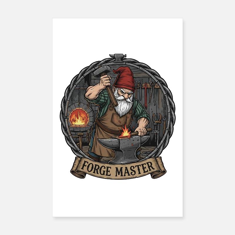Blacksmith Gnome at the Anvil Poster 8" x 12" (20x30 cm)