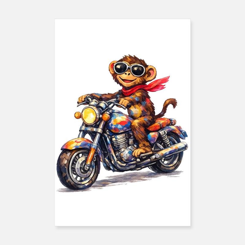 Bunter Affe auf Motorrad Poster 20x30 cm