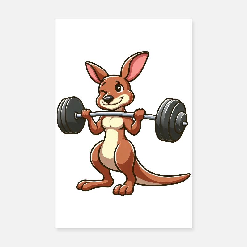 Chibi Kangaroo Dumbbell Workout Cheerful Poster 8" x 12" (20x30 cm)