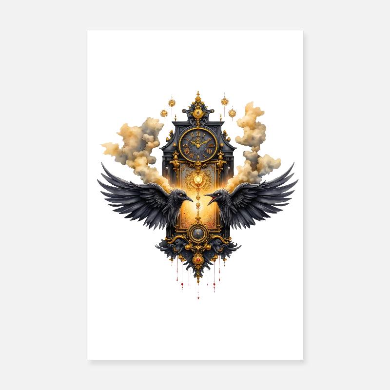 Ornamental Clock with Crows Poster 8" x 12" (20x30 cm)