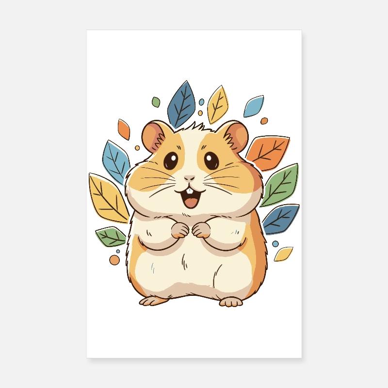 Kuscheliger Hamster mit Herbstblättern Poster 20x30 cm