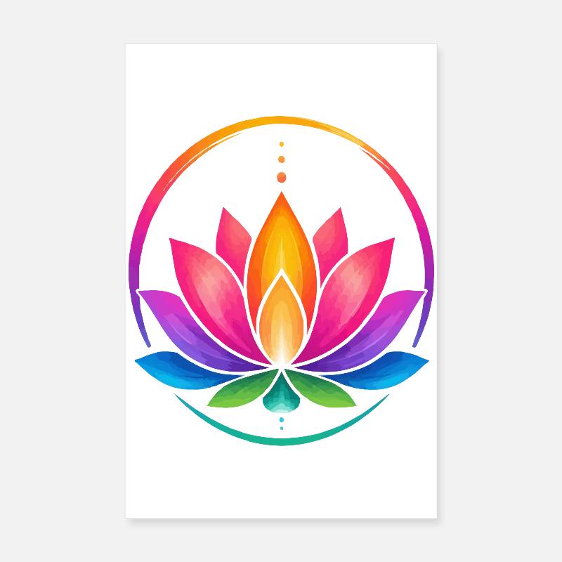 Rainbow Lotus in a Circle Poster 8" x 12" (20x30 cm)