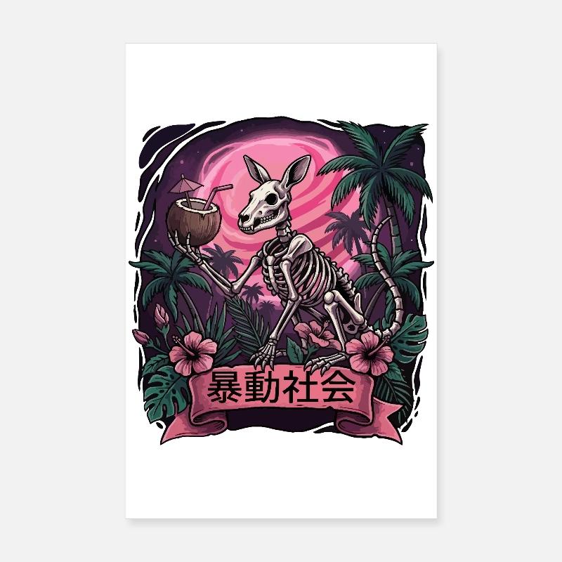 Skeletal Kangaroo in Neon Jungle Poster 8" x 12" (20x30 cm)