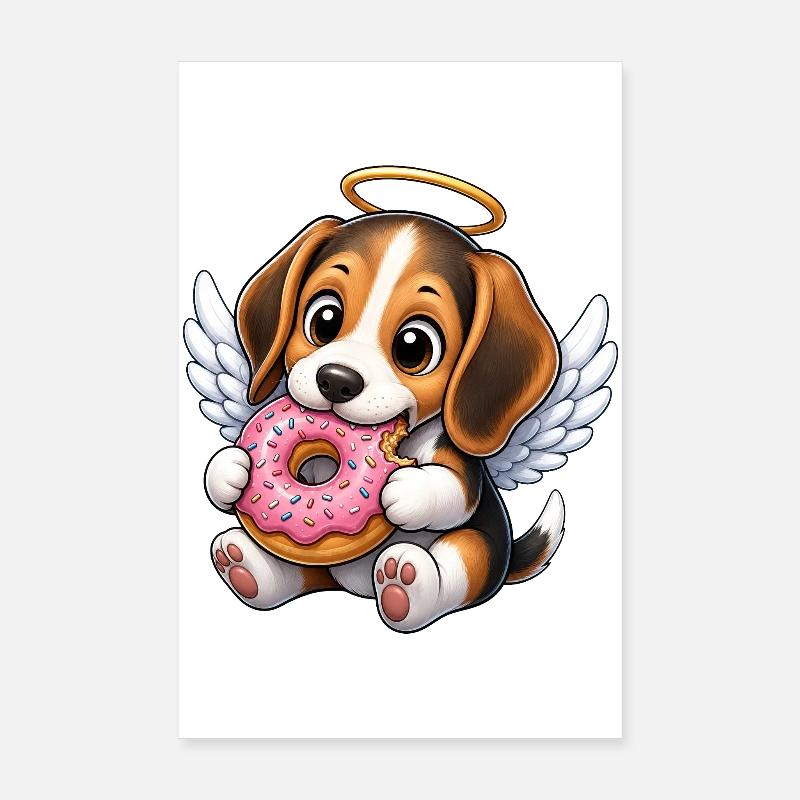 Süßer Beagle Engel mit Flügeln Cartoon Donut Poster 20x30 cm