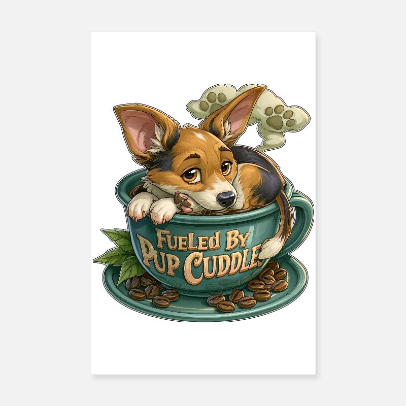 Welpe kuschelt in Kaffeetasse Poster 20x30 cm