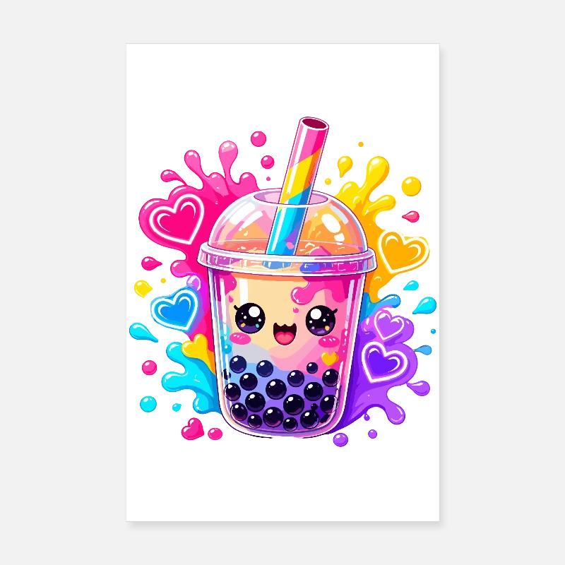 Kawaii Bubble Tea Farbexplosion Poster 20x30 cm