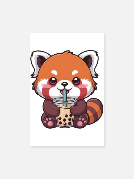 Le panda rouge de Kawaii buvant du bubble tea - Poster 20 x 30 cm - blanc - Devant