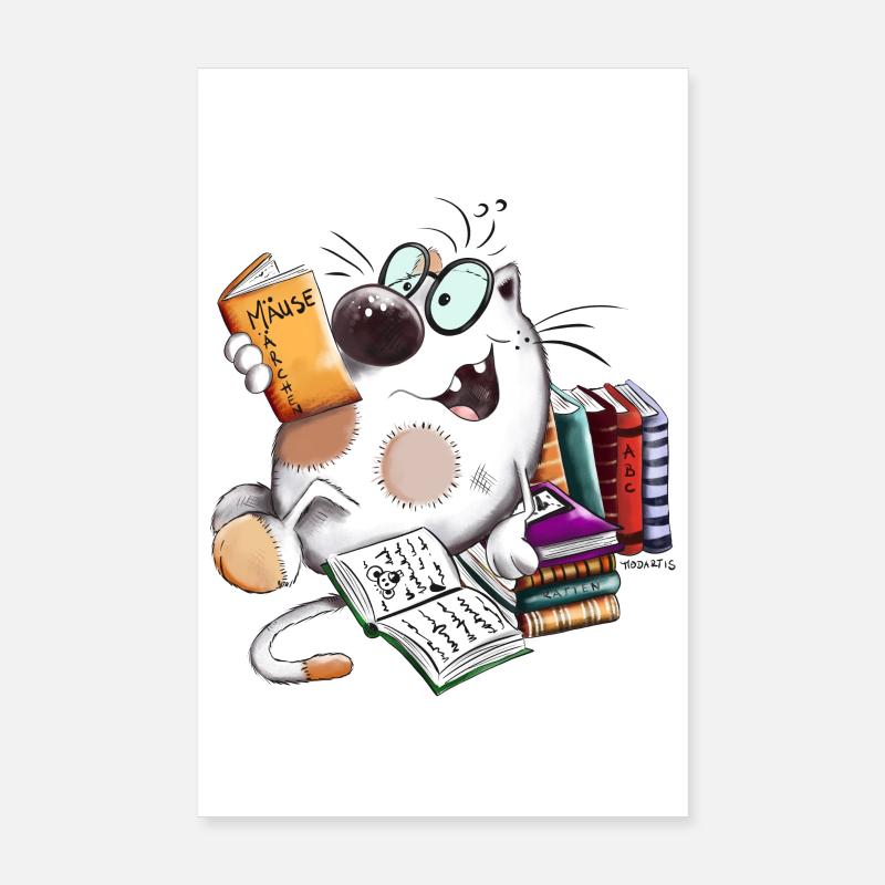 Chat avec livre Poster 20 x 30 cm