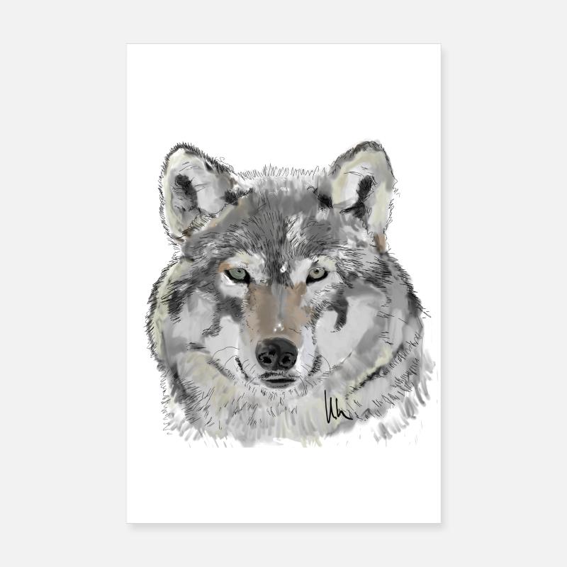 Loup - Poster 20 x 30 cm - blanc