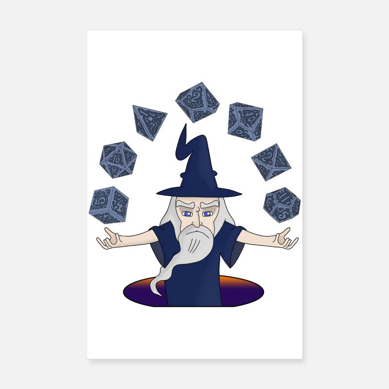 Ein Zauberer mit schwebenden Würfeln Poster 20x30 cm
