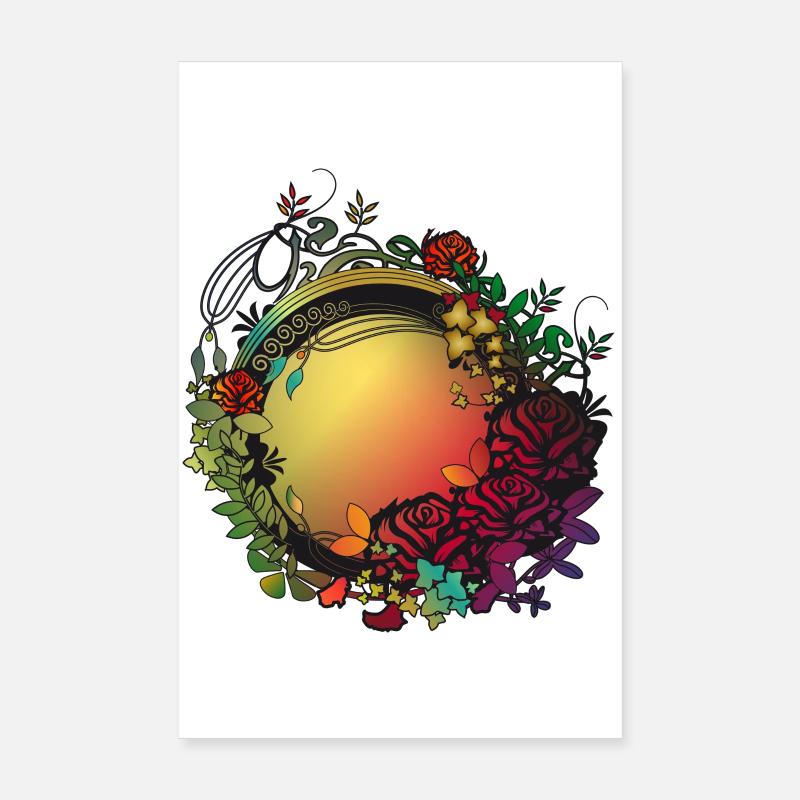 üppiger bunter Rosengarten in Jugendstil Optik Poster 20x30 cm