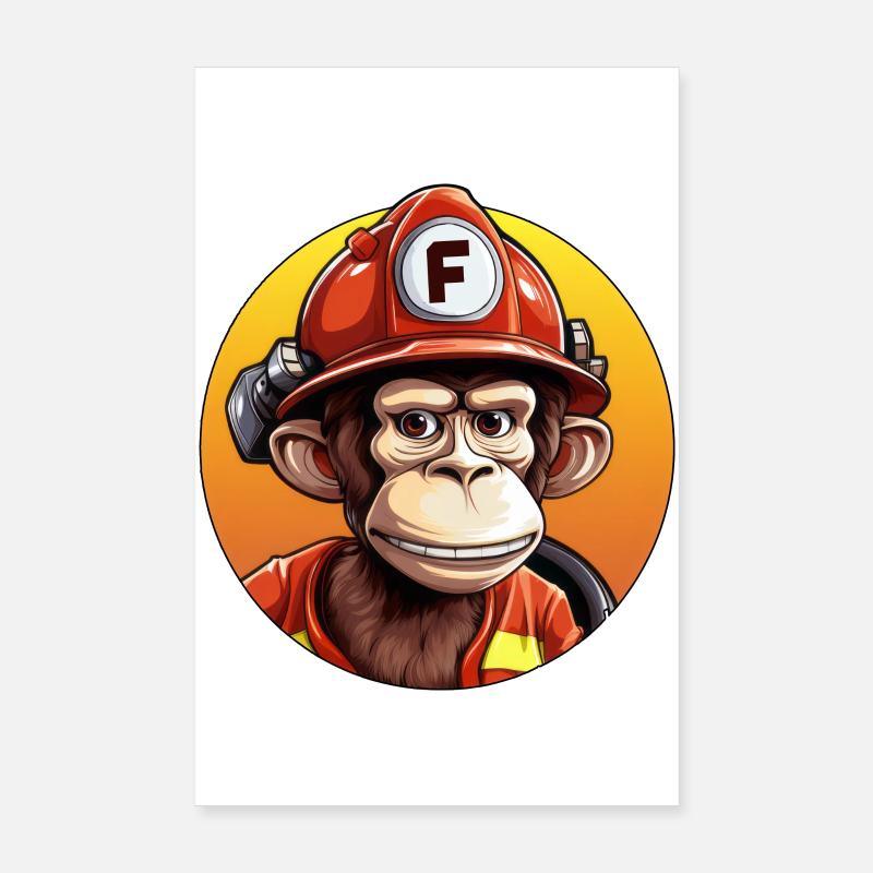Feuerwehrmann / Affe Poster 20x30 cm