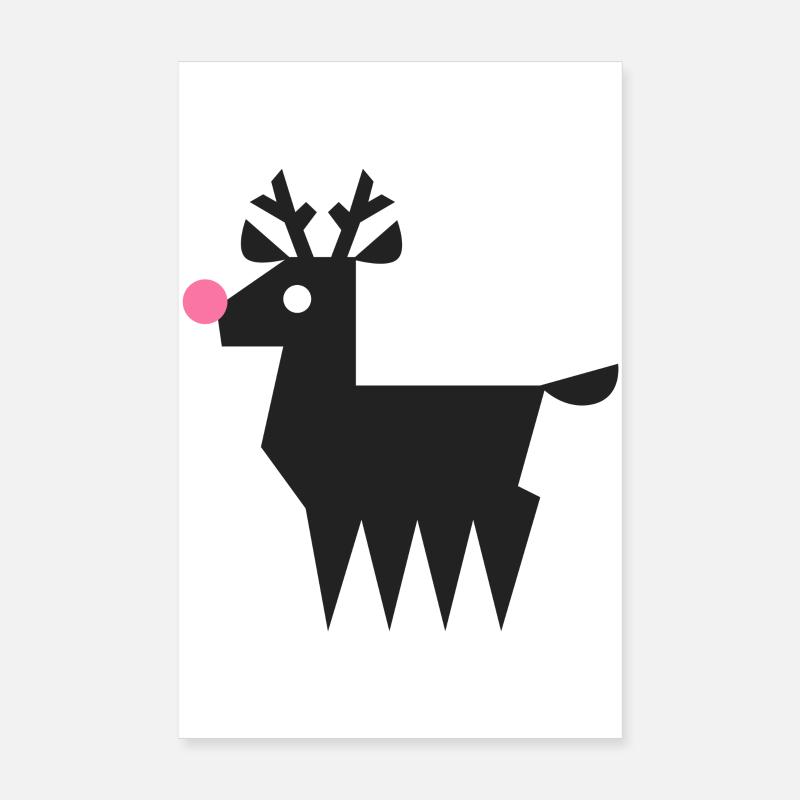 Renne Rudolf logo L noir avec nez rose fluo Poster 20 x 30 cm