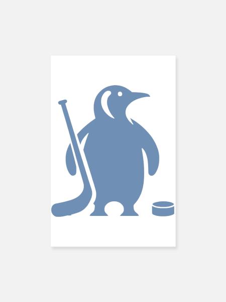 Minimalistische Pinguin Eishockey Silhouette - Poster 20x30 cm - Weiß - Vorne