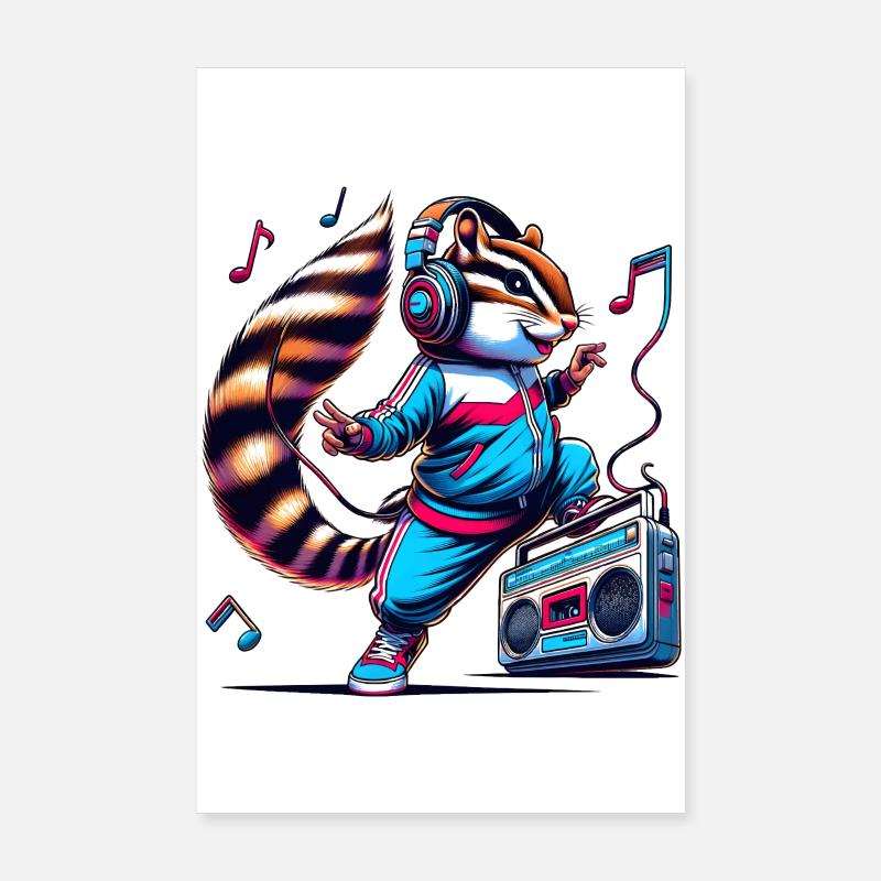 Cheerful chipmunk with headphones Poster 8" x 12" (20x30 cm)
