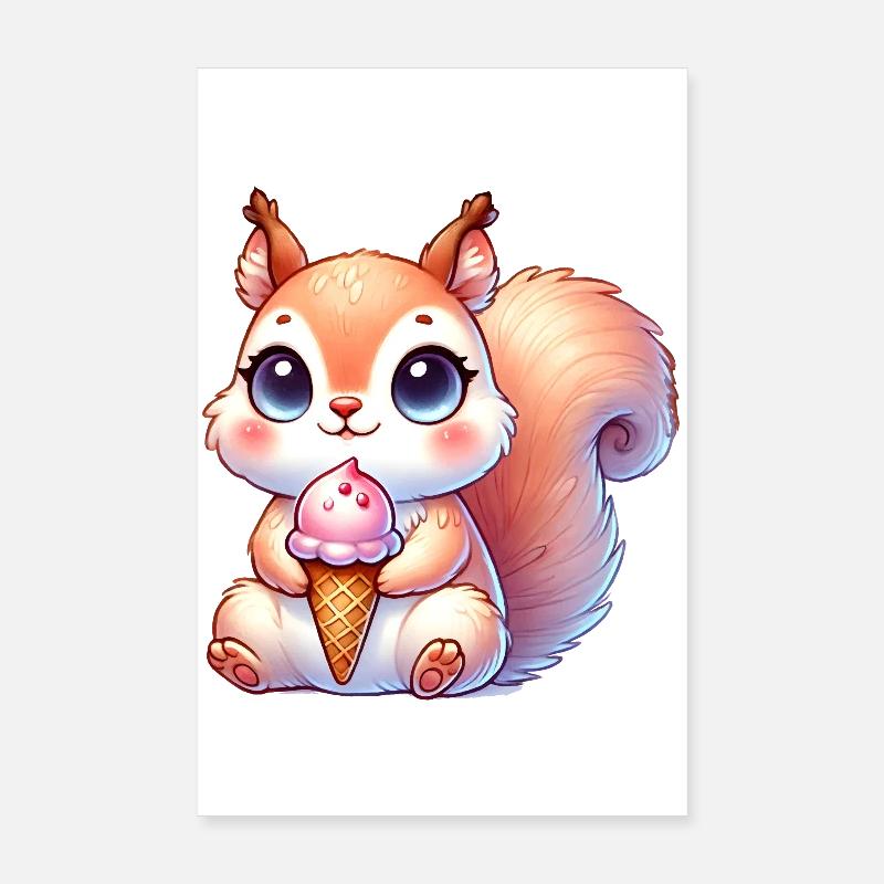 L’écureuil mignon déguste une glace colorée Poster 20 x 30 cm