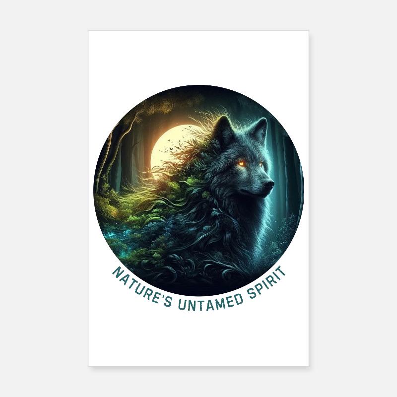 Le Loup dans la Forêt de la Nuit Poster 20 x 30 cm