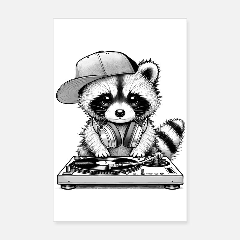 cooles Waschbär-Motiv als DJ mit Kopfhörer Poster 20x30 cm