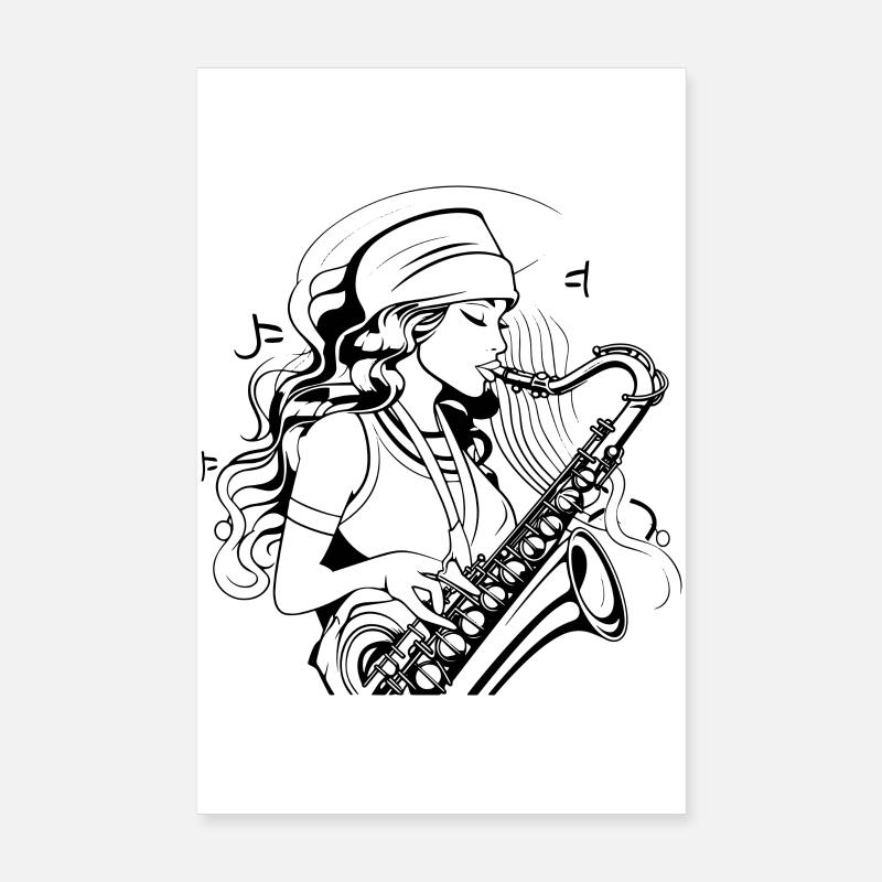 Saxophonistin Zeichnung Poster 20x30 cm