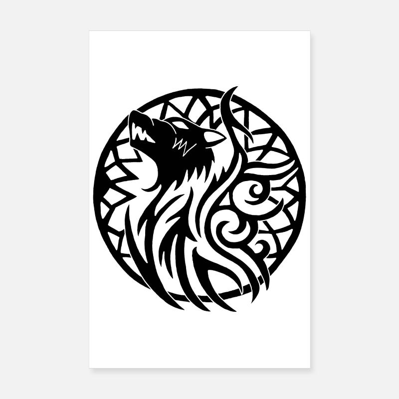 Schwarzer Wolf und Glücksbringer Poster 20x30 cm